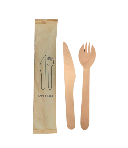 16.5 cm wood knife + 16 cm spork (kraft paper wrap) in melbourne